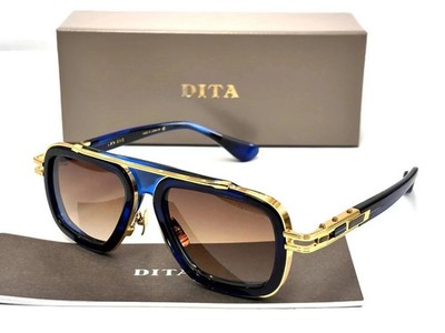 Dita LXN-EVO DT DTS403-WTI-GLD-57 Matte BlUE/ Gold Metal Sunglasses Yellow Lens.