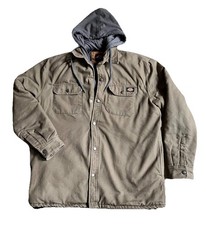Dickies Quilt Lined Hooded Work Jacket Men s L Brown Canvas Full Zip
