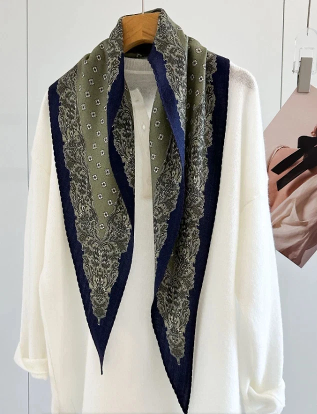 70% Cashmere 30% Silk Neckerchief 140X43cm cashew Print Shawl Bandana Scarf Wrap