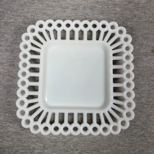 Vintage Westmoreland  Milk Glass Square Tray With Lace Edge Design  8 1/4"