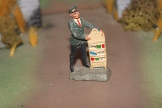 NICE ELASTOLIN COMPOSITION GERMAN TOY TRAIN CONDUCTOR AT BOARD GERMANY 1930