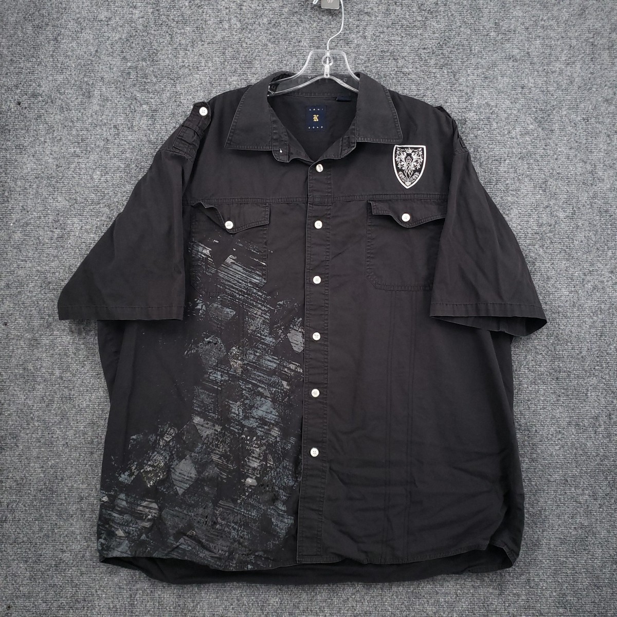 Karl Kani Gold Shirt Mens 3XL Black Short Sleeve Button Up Hip Hop