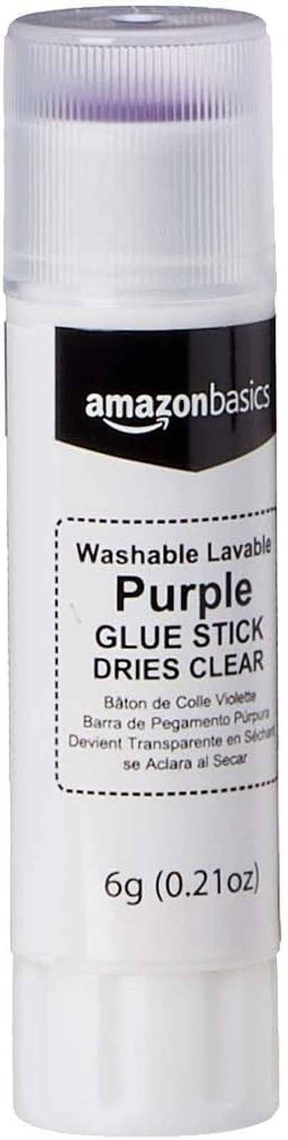 Amazon Basics Purple Washable School Glue Sticks, Dries Clear, 6 Ml Stick, 4 Cou
