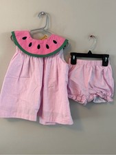 The Beaufort Bonnet Company Pink Gingham Watermelon Dress Set Size 4T