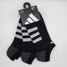 3 Pair Adidas Cushioned No Show Socks, Men's Shoe Size 6-12, Black, Athletic
