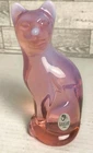 Pink and White Fenton Rosemilk Opalescent Stylized Cat
