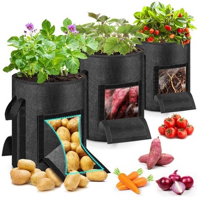 MJZ 3 Pack 15 Gallon Potato Grow Bags with Harvest 3 - 15 Gallon, Black 