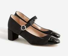 J. Crew Women  s Millie Mary Jane Heels Satin And Leather Black Size 9.5
