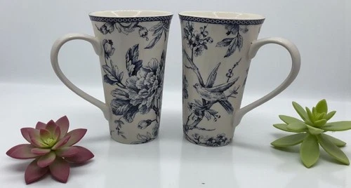 222 Fifth Adelaide Blue and White Latte Mugs Set Of 2  