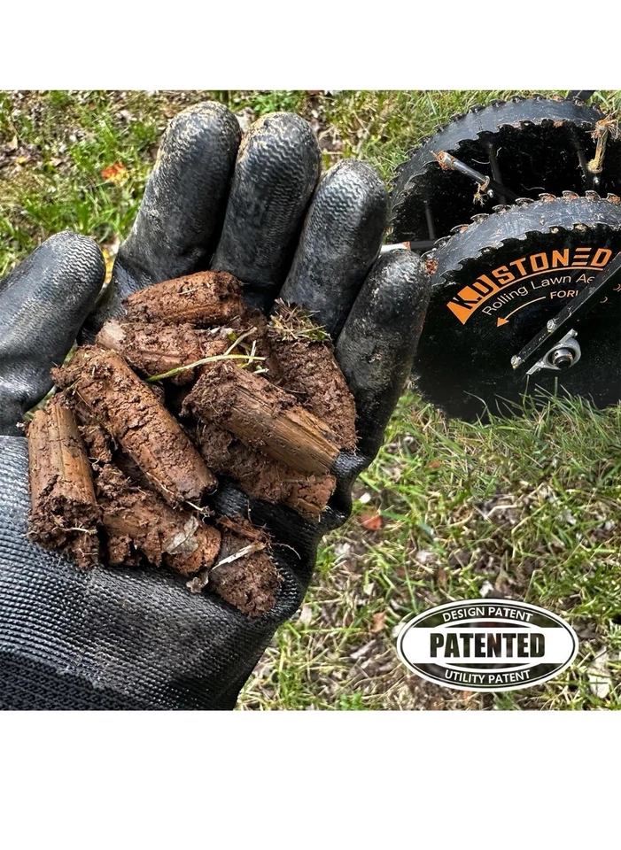 Patented Rolling Lawn Coring Aerator Yard Grass Pulling Plugs Manual Aeration... - Image 2 of 4