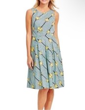 Talbots Crisp Tulip Floral Stripe Fit & Flare Dress Sleeveless Blue White 16P