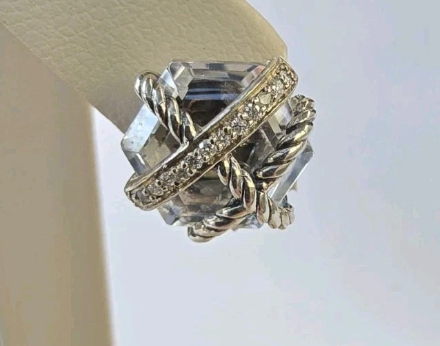 Pendientes envolventes de cable de 10 mm de cristal diamante plata esterlina David Yurman Foto 3 de 4