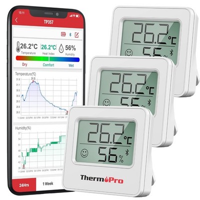 ThermoPro TP357-3 80m Bluetooth Hygrometer Innen 3er Set Raumthermometer Digital