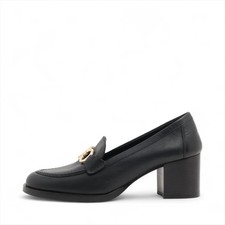 Ferragamo Gancini Leather Loafer 7 1/2 Ladies' Black Heel sand penetration perfo