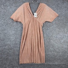 Astr the Label Mini Dress Womens Large Beige Plunge Neck Dolman Sleeve Ribbed