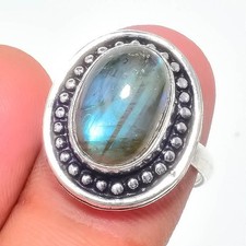 Natural Labradorite Gemstone 925 Sterling Silver Jewelry All Size Ring For Gift
