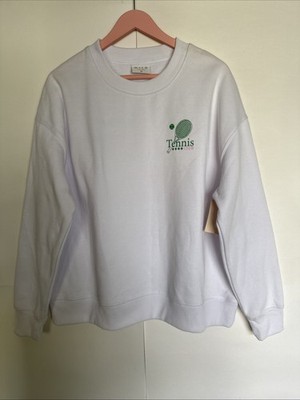 WILO The Label Women Crew Sweater Tennis Club On White Size M NWT