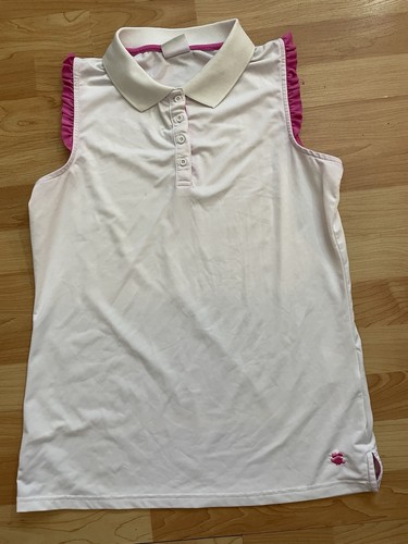 Birdies & Bows Pin High Polo White with Pink Ruffles Golf Tennis Top Size M - Picture 1 of 8