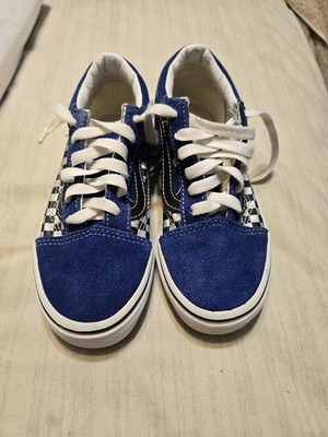 VANS Old Skool Boys NEW Reflective Checkered Flame Blue Sneakers - sz. 1 kids