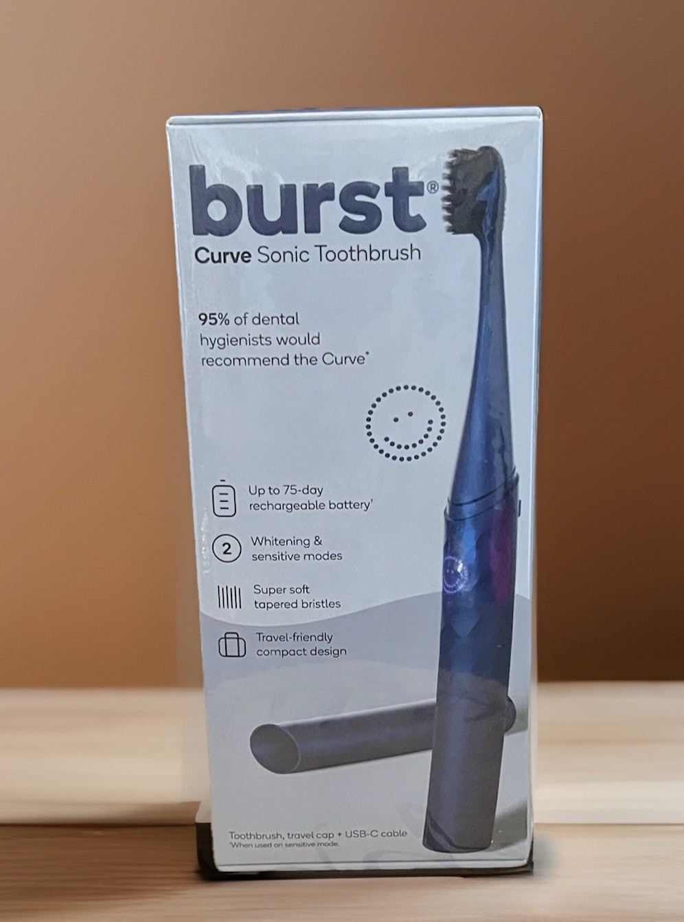 Burst Curve Sonic Toothbrush Rechargeable Metallic Cobalt Blue Soft Bristle NEW