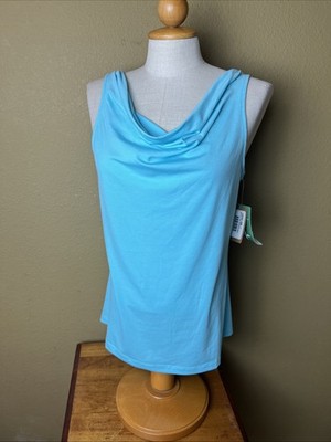 NWT Title Nine Womens Small Cowl Neck Breeze Sleeveless Tank Top Light Teal Blue