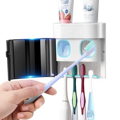 GFWARE Toothbrush Holder Toothpaste Dispenser Wall Mounted with Small, Black 