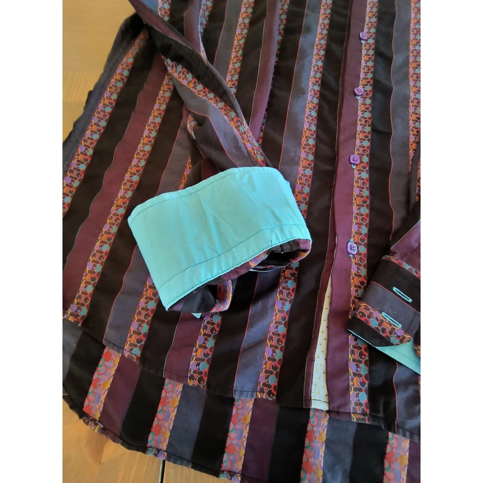 Camisa Luchiano Visconti Para Hombre L Rayas Manga Larga Puño Abatible Algodón Multicolor Foto 4 de 4