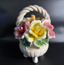 Vintage Italian Capodimonte Porcelain Rose Flower Arrangement in Basket LOOK