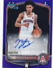 2025-26 Bowman Chrome Brayden Burries True Purple Auto /250 Arizona 1st Bowman