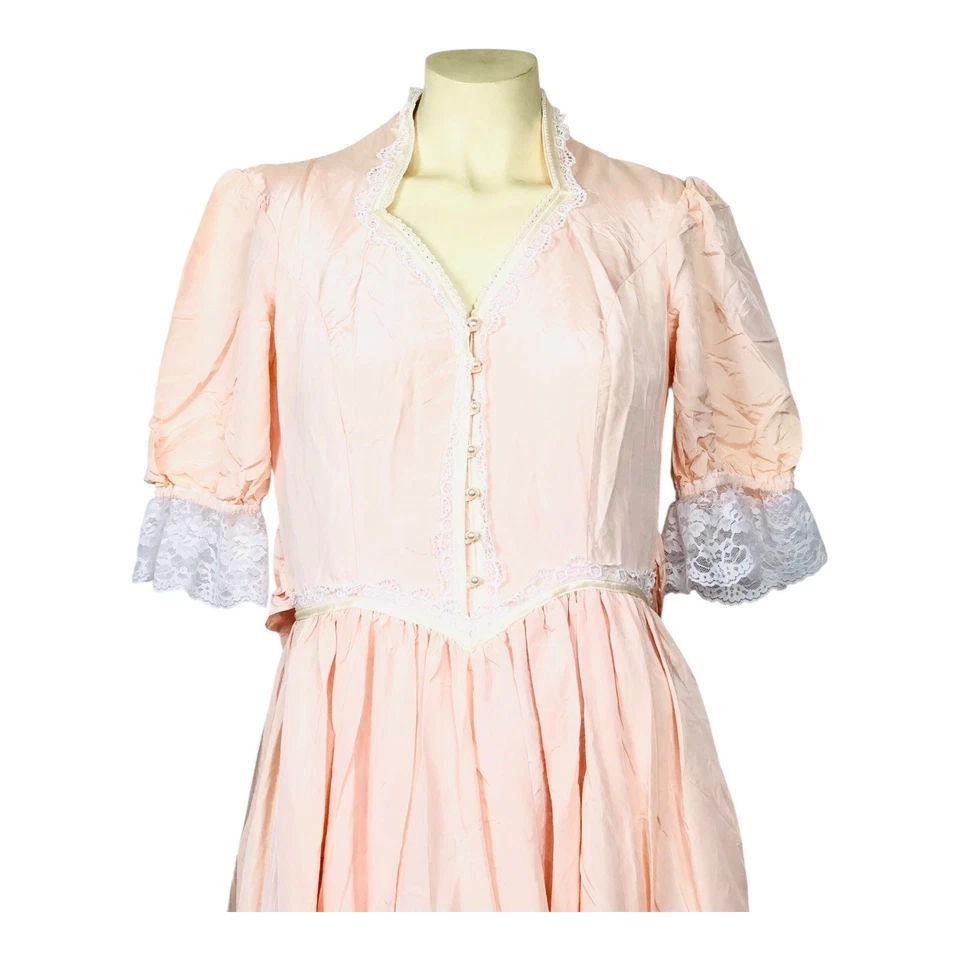 Vintage Gunne Sax by Jessica McClintock Pink Prairie Maxi Dress Lace Trim Sz 9 - Image 2 of 4