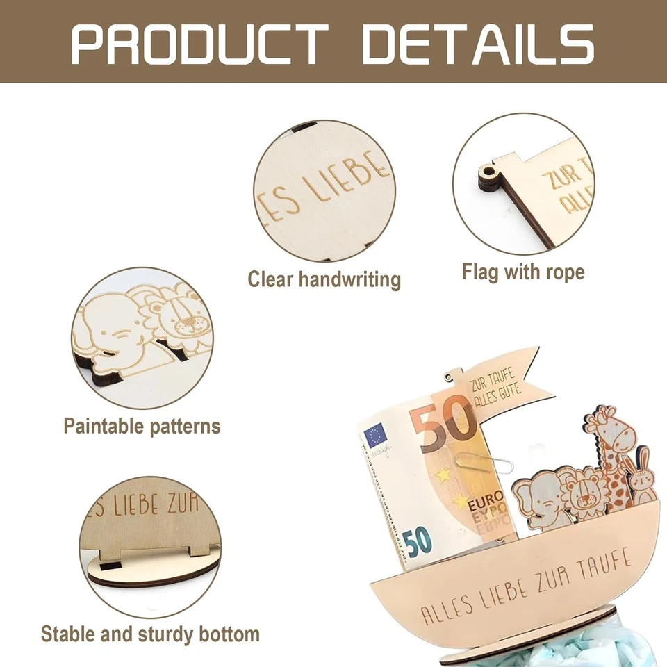Holz Arche Geldgeschenk zur Taufe Originelles Taufgeschenk Geschenke Patenkind - Bild 4 von 4