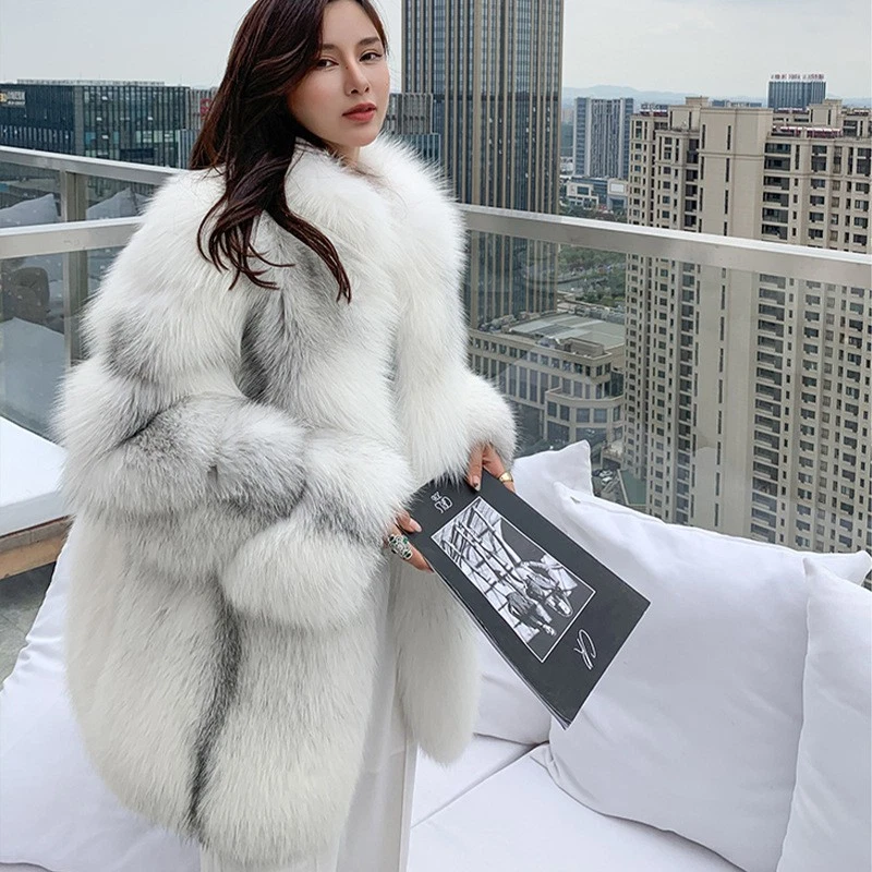Luxury Winter Real Fox Fur Coat Women's Thicken Warm Long Sleeve Party Jackets - Image 3 of 4