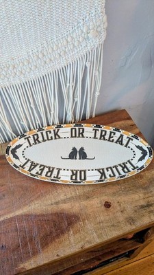 Anthropologie Bistro Tile Halloween Stoneware Serving Platter Trick or Treat Cat
