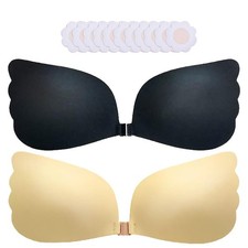 Sticky Push Up Bra Adhesive Backless Strapless 2 Pairs with Nipple Covers