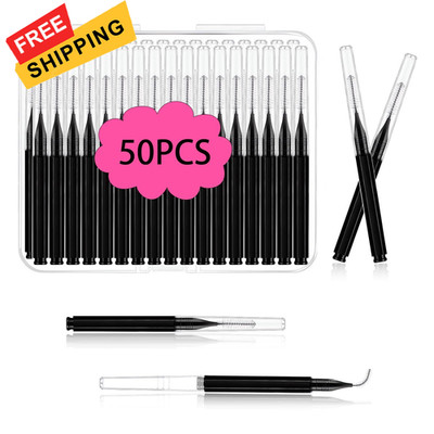 Micro Eyebrow Brush Set with Cap 50Pcs Eyelash Spoolies Comb 50PCS, Black