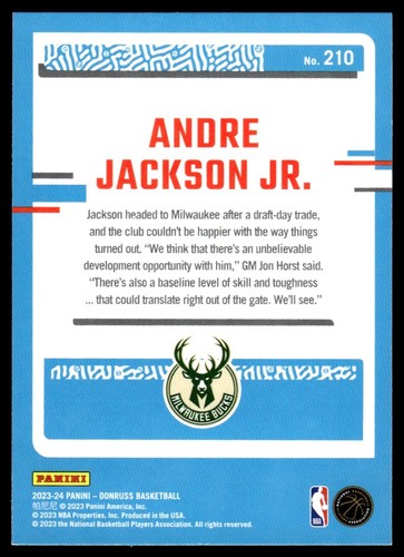 2023-24 Donruss Andre Jackson Jr. Milwaukee Bucks #210 - Imagen 2 de 2