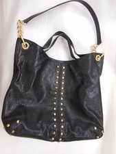 Michael Kors Uptown Astor Black Tortuga Leather gold Studded Tote