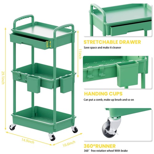 SPACEKEEPER 3 Tier Rolling Storage Cart With Drawers Rolling-Huge discounts - Picture 46 of 47