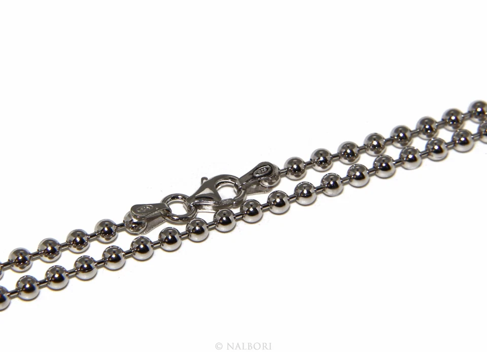 COLLANA tutto argento 925 militare 3mm beads ball palline classica o rodiata - Immagine 2 di 2