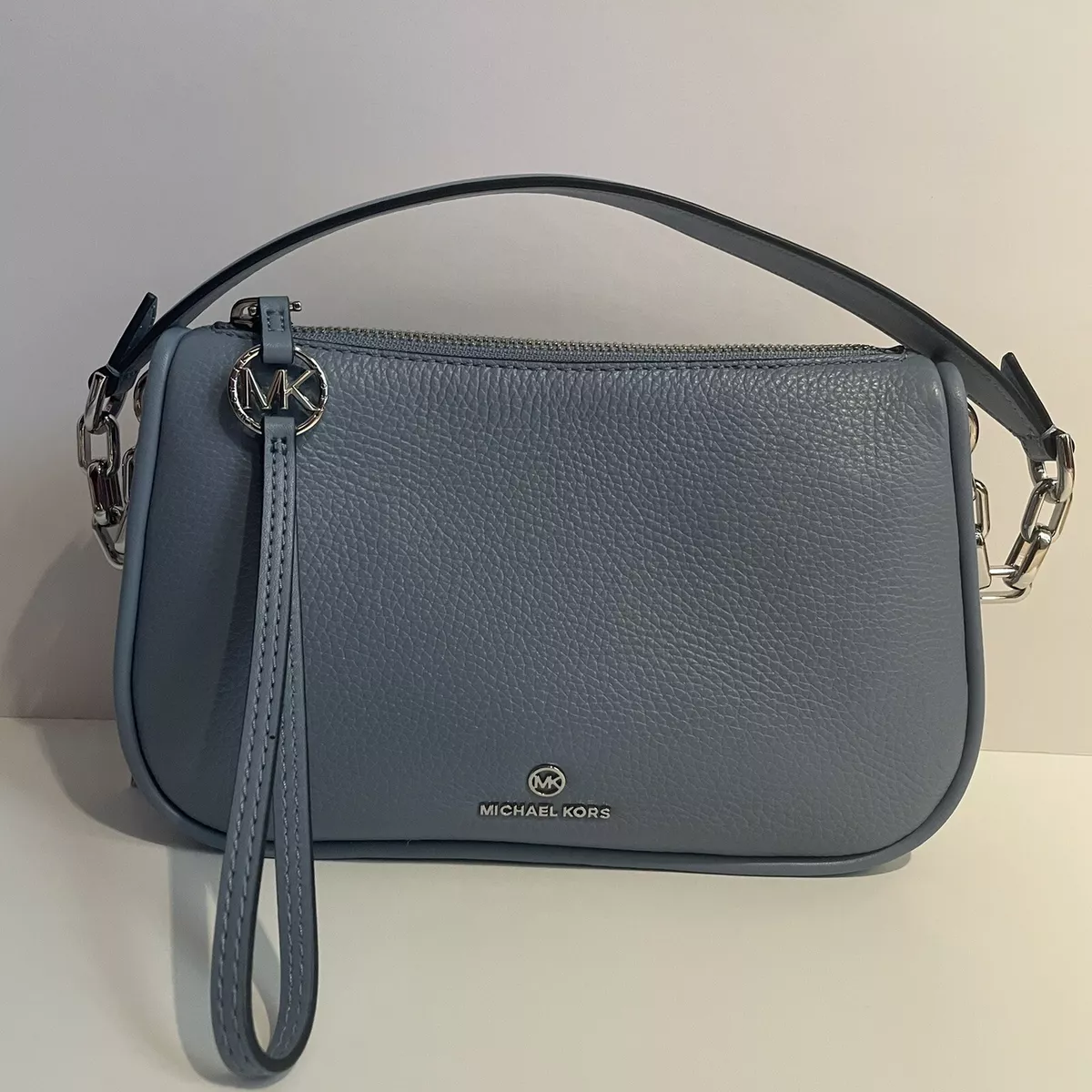 NWT Michael Kors Jet Set Charm Large Pouchette Leather - Chambray (Blue)