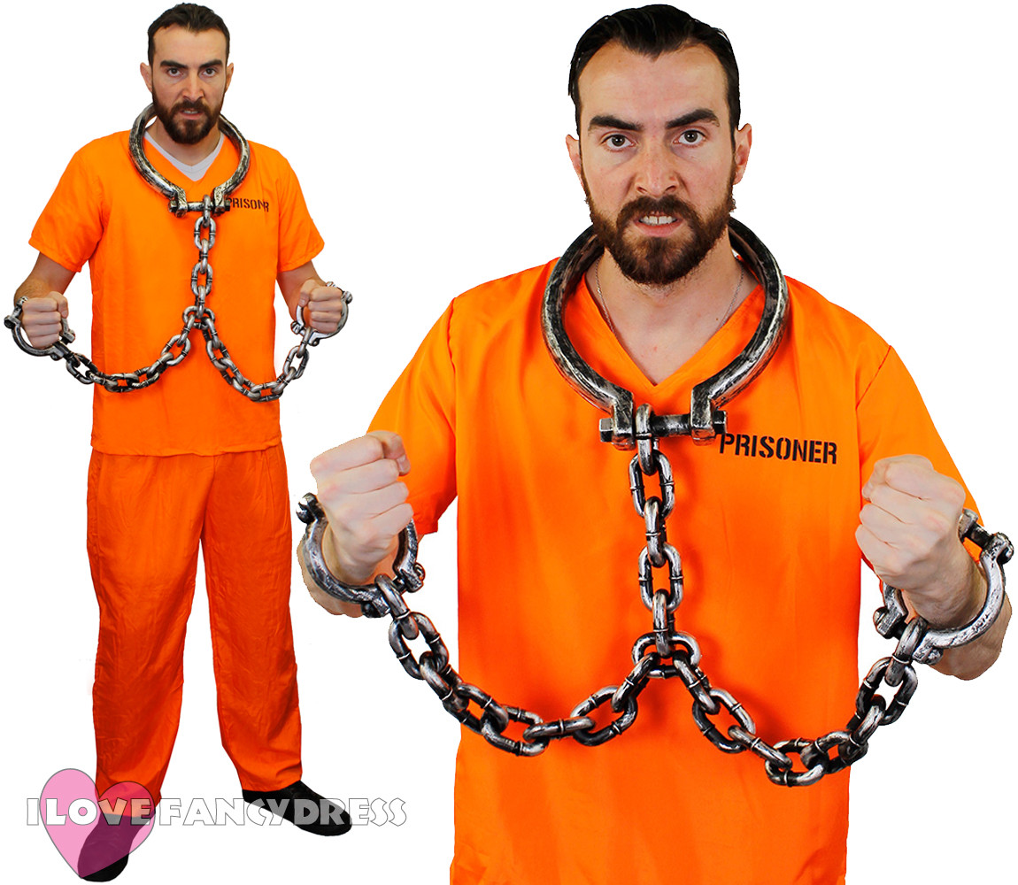DISFRAZ DE PRISIONERO TOP PANTALONES Y GRILLETES CONVICTO HALLOWEEN DISFRAZ S-XXL