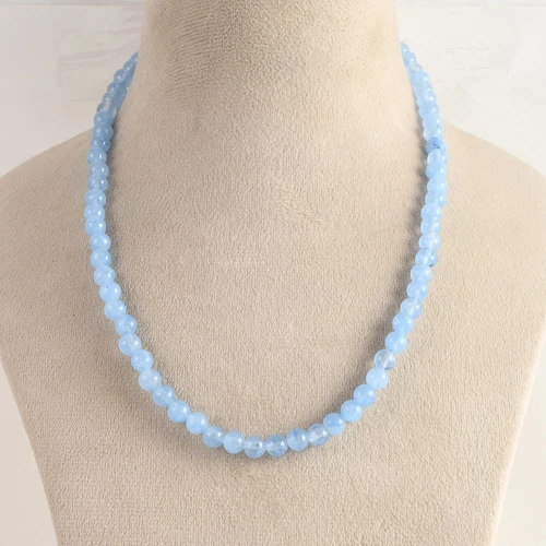 Natural 6mm Aquamarine Plain Round Beads Chain 18" Strand Handmade Necklace - Picture 3 of 7