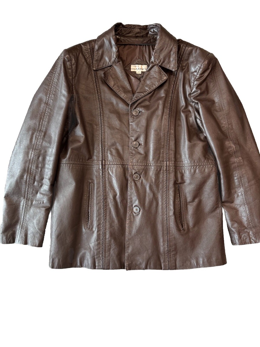 Vintage Tibor Men's Brown Leather Jacket Car Coat Button Up