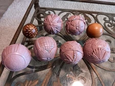Lot Of 8 Decorative Balls (6 Resin ~ 2 Wood) Palm Trees Flowers Shells Tropical 