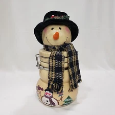 Vtg Christmas Snowman Candy Jar Ceramic Canister Scarf Holiday Kitchen Decor