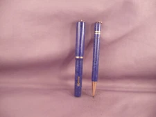 Conklin Vintage Blue Ring Tip Fountain Pen and Pencil Set--flexible medium nib