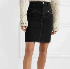 Isabel Marant Black Denim Pencil Skirt Stitch Rivet Utility US6