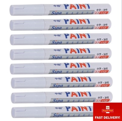 8 x weiße ölpermante Lackmarker - Gummireifen Glas Kunststoff Metallreifen