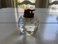 Vintage Hollywood Regency Round Faceted Glass Table Lighter
