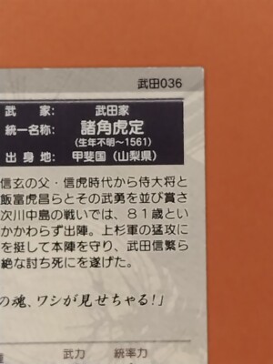 Torasada Morozumi Sengoku Taisen Card Shingen Takeda Vassal SEGA